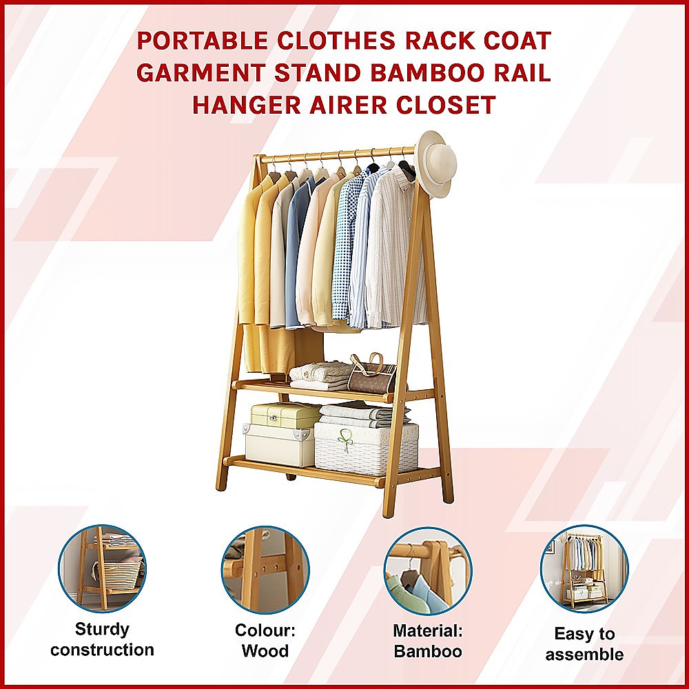 Portable Clothes Rack - Bamboo - STriple
