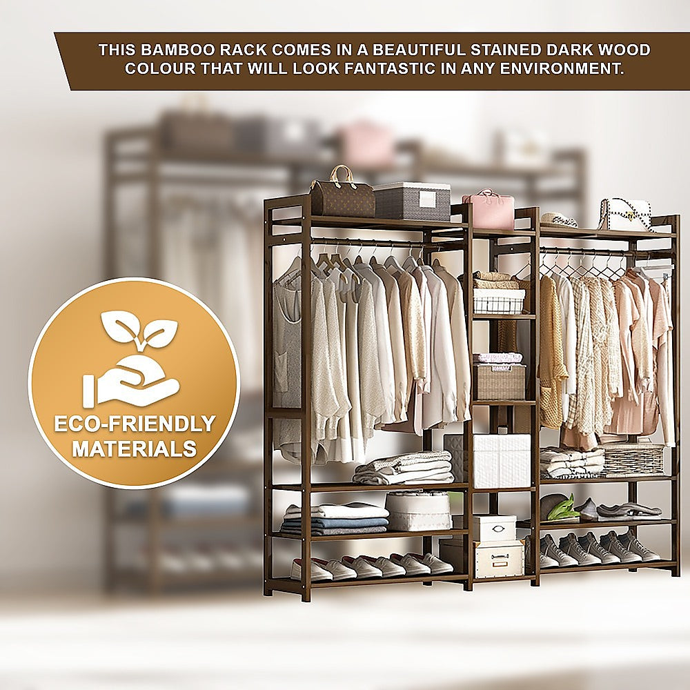 Portable Clothes Rack Coat Garment Stand - Bamboo - STripleB