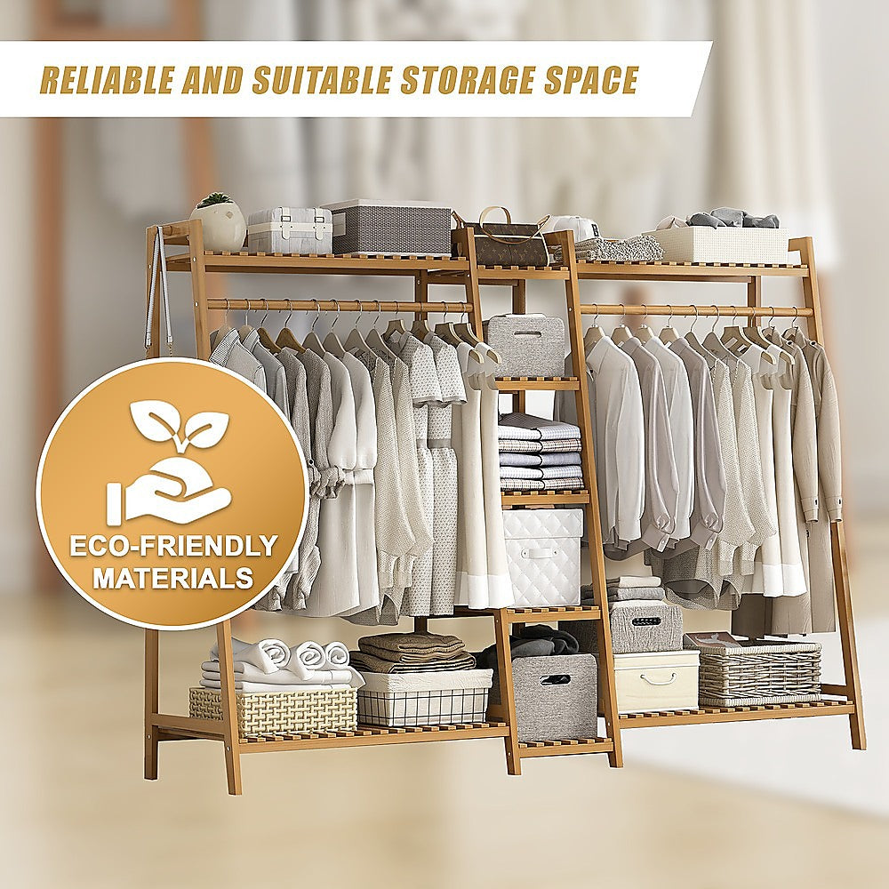 Portable Clothes Rack Coat Garment Stand - Bamboo - STripleB