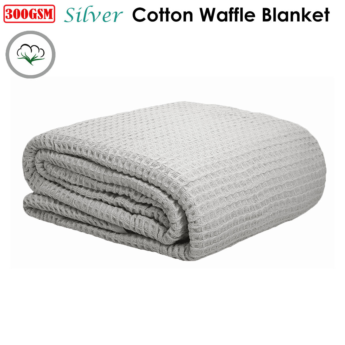 Queen - Cotton Waffle Blanket - Silver - STripleB