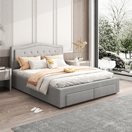 Queen - Velvet Fabric Four Drawers with Wheels - Grey - STripleB
