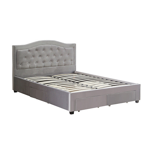 Queen - Velvet Fabric Four Drawers with Wheels - Grey - StripleB