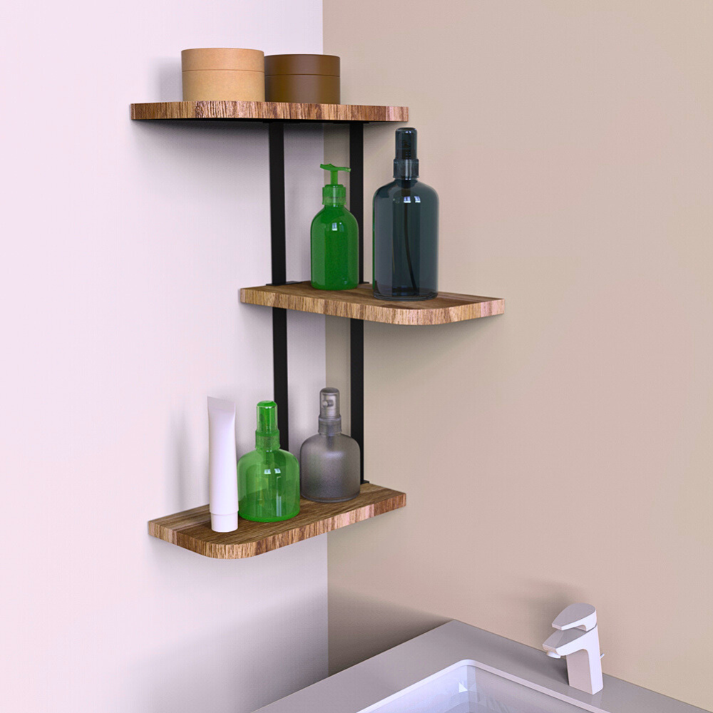 Rustic Industrial Wood Shelf Wall Mount Corner Rack - STripleB
