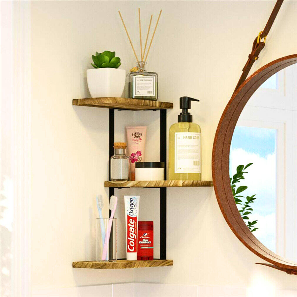 Rustic Industrial Wood Shelf Wall Mount Corner Rack - STripleB