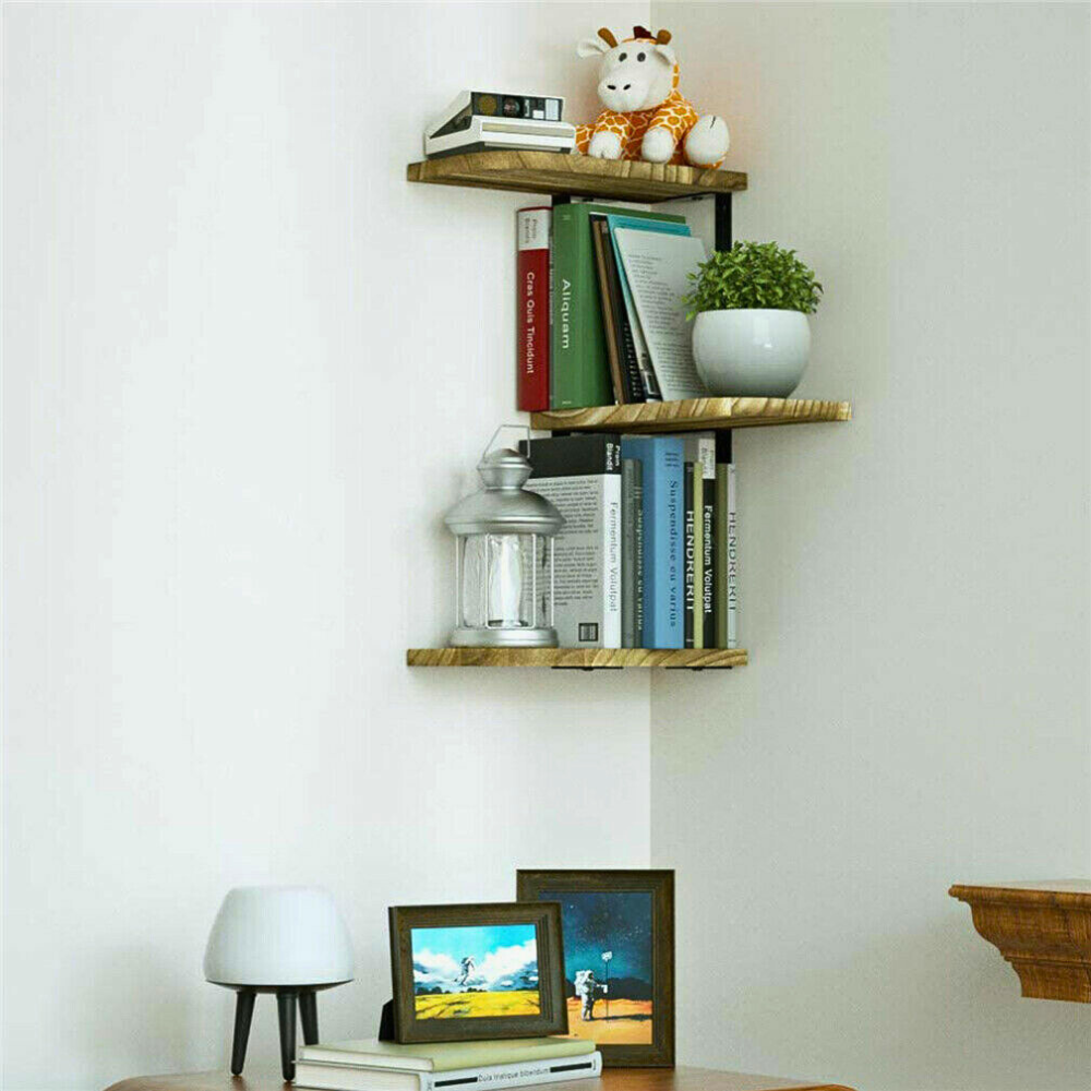 Rustic Industrial Wood Shelf Wall Mount Corner Rack - STripleB