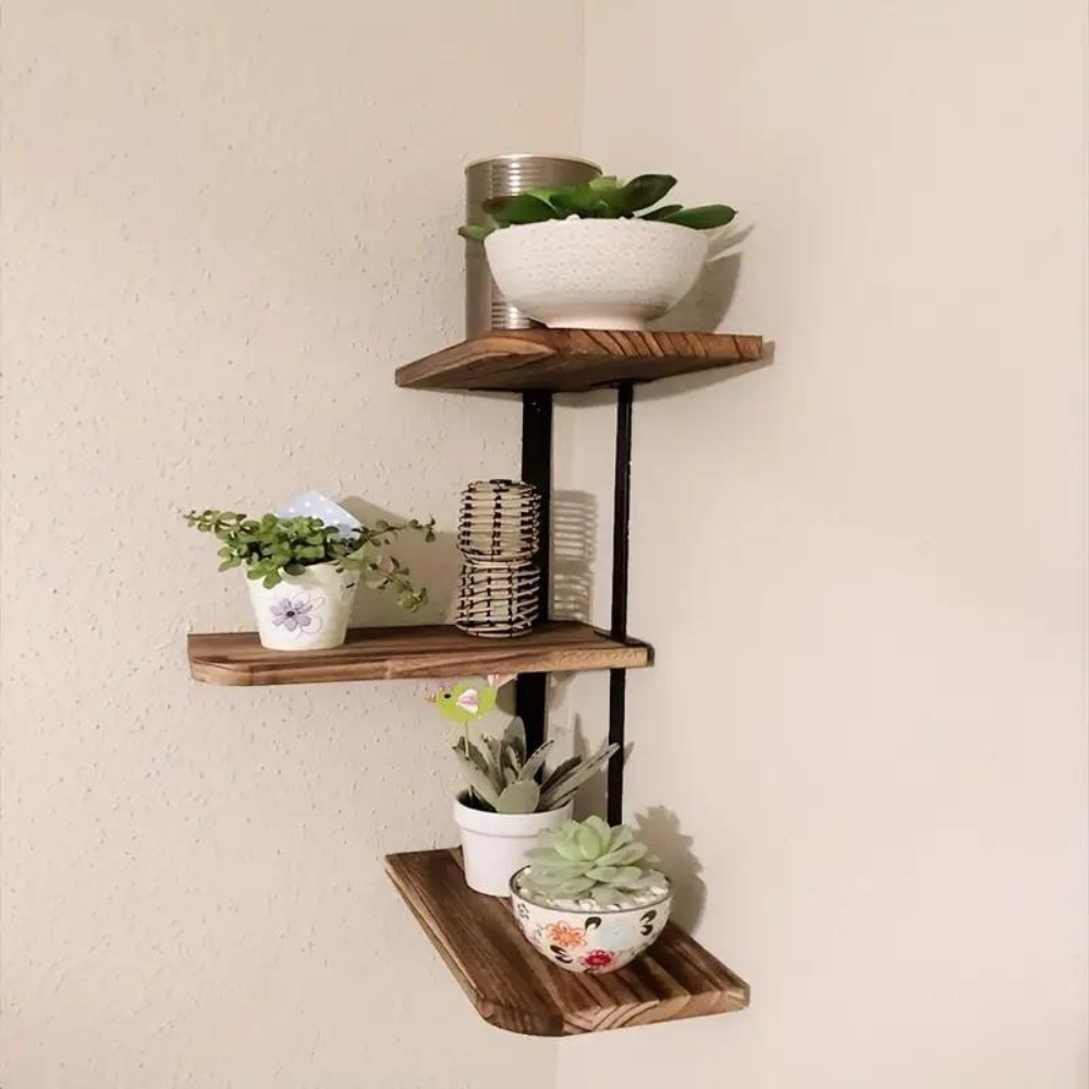 Rustic Industrial Wood Shelf Wall Mount Corner Rack - STripleB