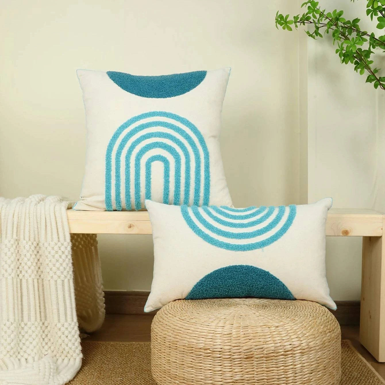 Curve Pattern Embroidered Cushion Cover Without Filler - STripleB