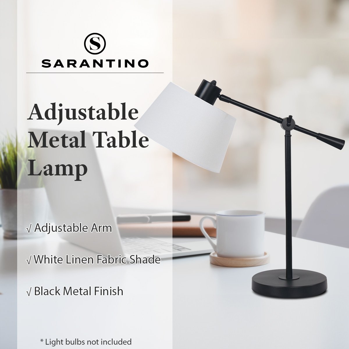 Sarantino Adjustable Metal Table Lamp In Black - STripleB