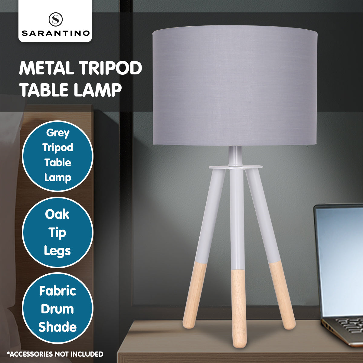 Sarantino Tripod Desk Lamp in Metal and Wood Nordic Minimalist Light - STripleB