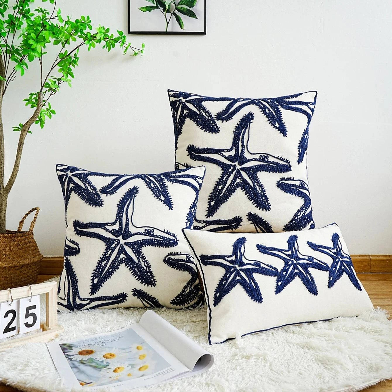 Modern Starfish Embroidered Pillow Covers - STripleB