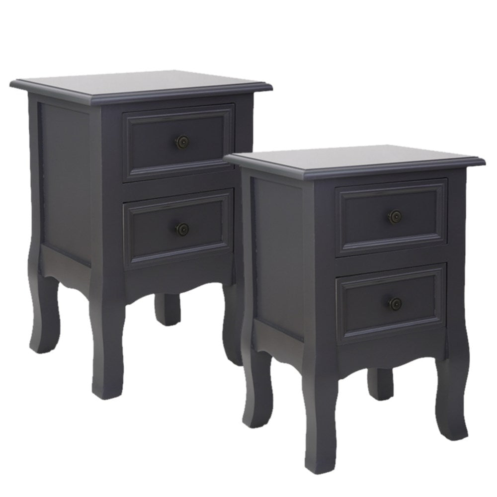 French Bedside Table Nightstand Grey Set of 2 - STripleB