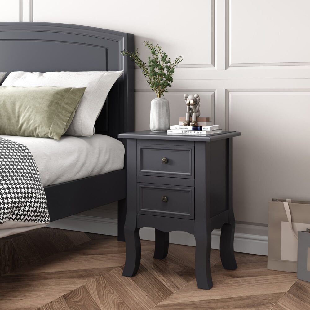 French Bedside Table Nightstand Grey Set of 2 - STripleB