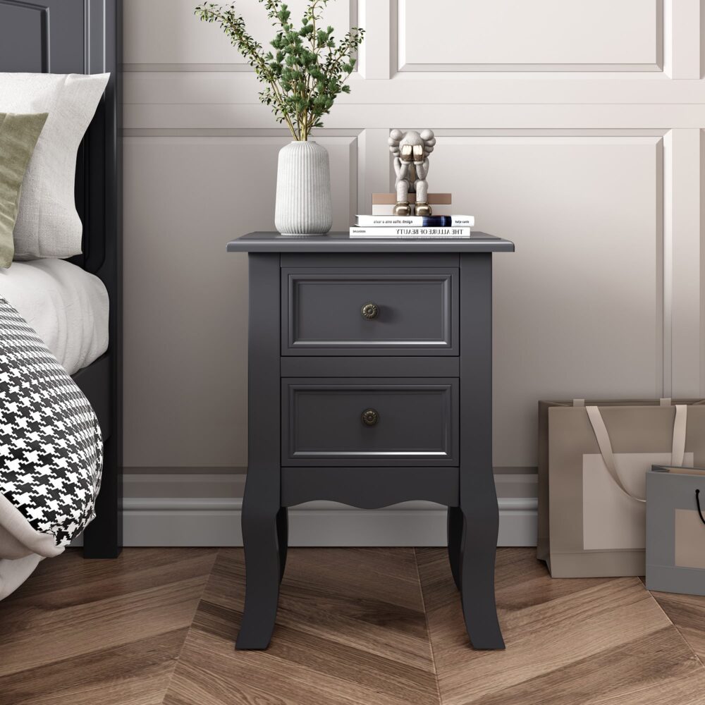 French Bedside Table Nightstand Grey Set of 2 - STripleB