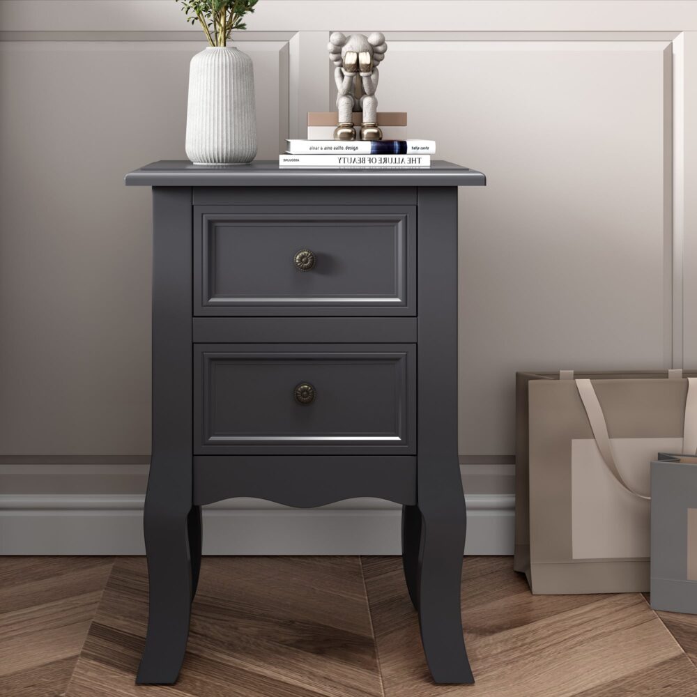 French Bedside Table Nightstand Grey Set of 2 - STripleB
