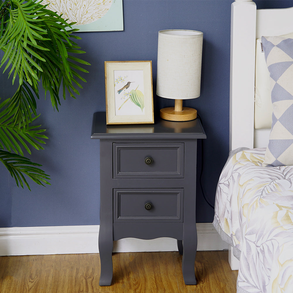 French Bedside Table Nightstand Grey Set of 2 - STripleB