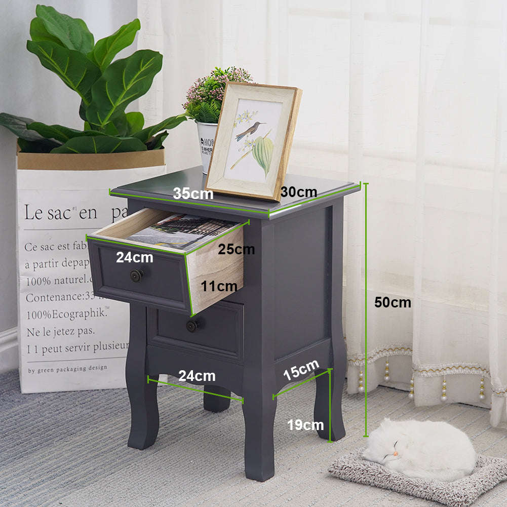 French Bedside Table Nightstand Grey Set of 2 - STripleB