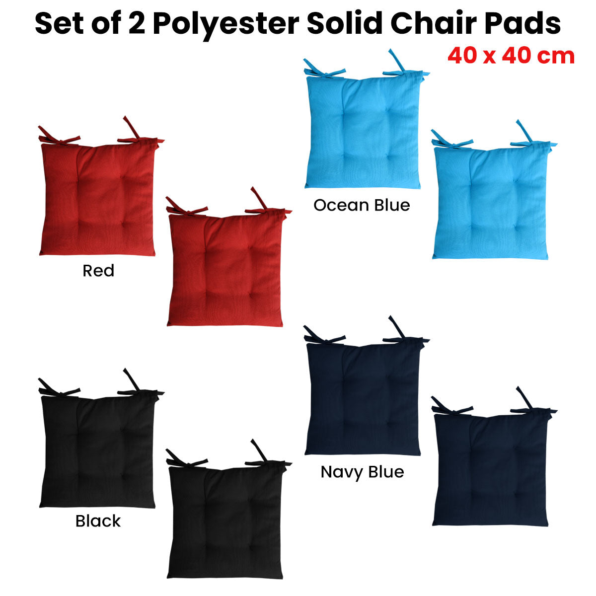 Set of 2 - Outdoor Polyester Solid Chair Pads - 40 x 40cm - Navy Blue - STripleB