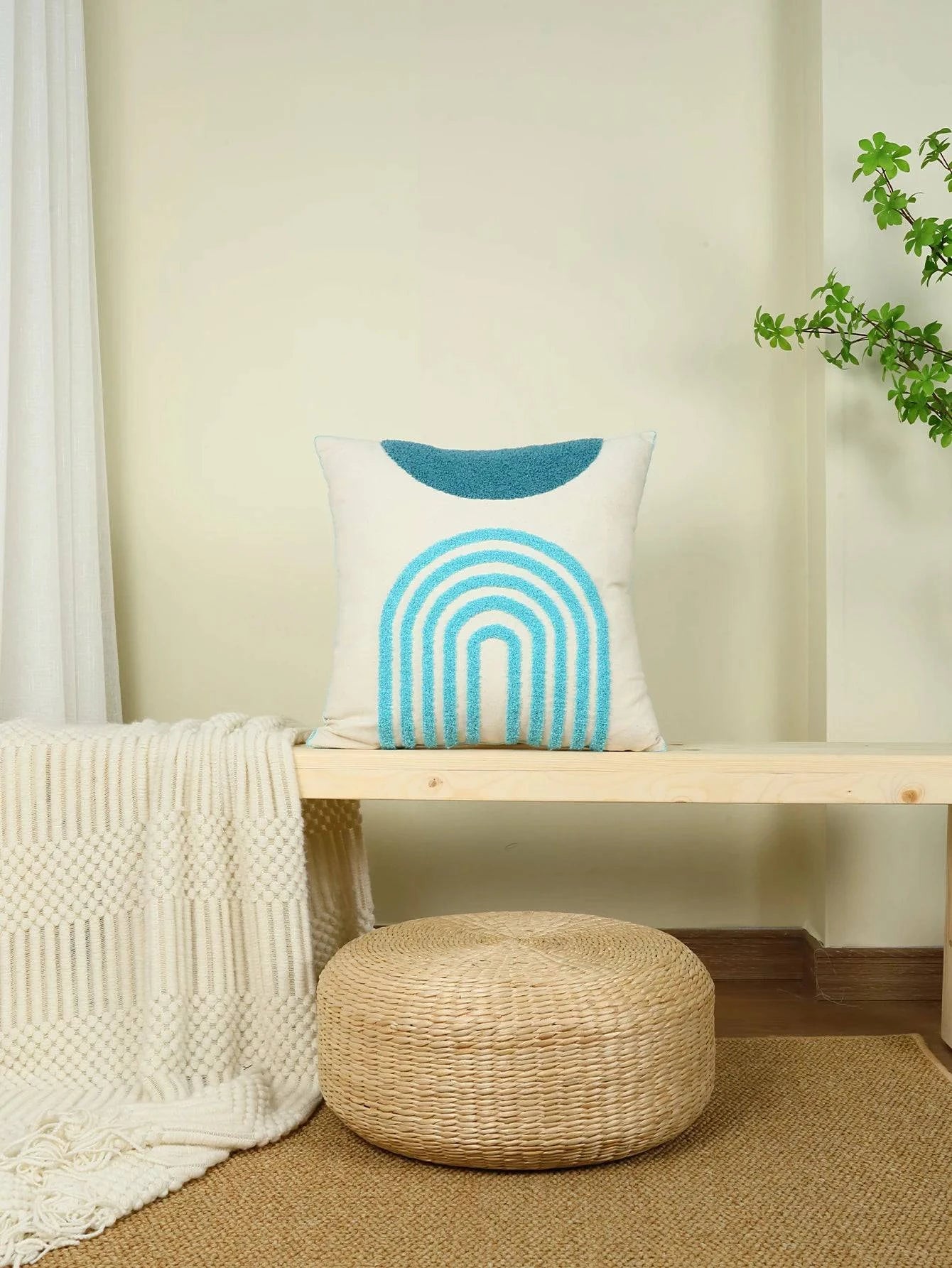 Curve Pattern Embroidered Cushion Cover Without Filler - STripleB
