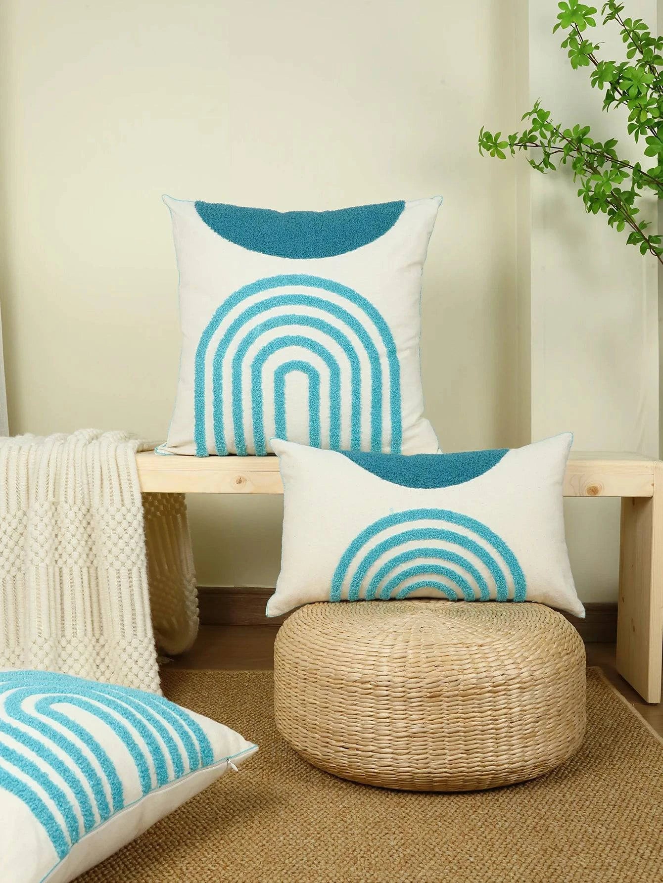 Curve Pattern Embroidered Cushion Cover Without Filler - STripleB
