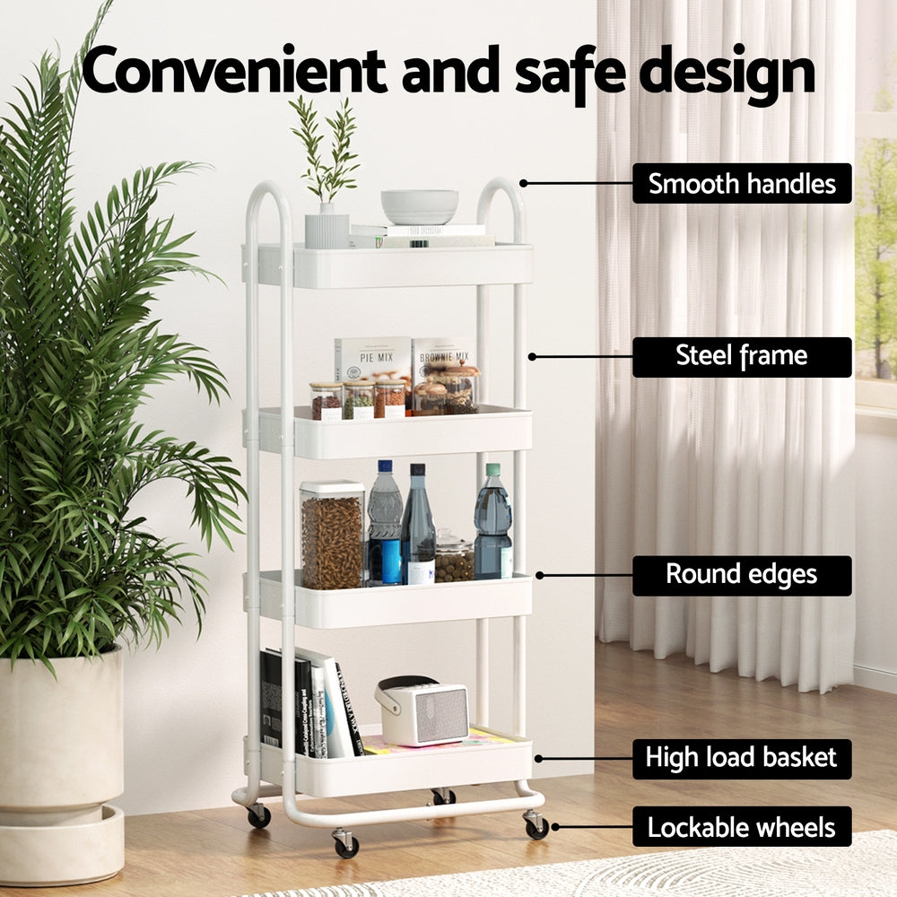 Storage Trolley - 4 Tiers - White - STripleB