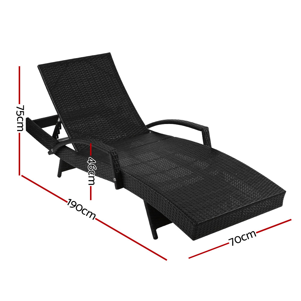 Sun Lounge Wicker Chair - Black - STripleB