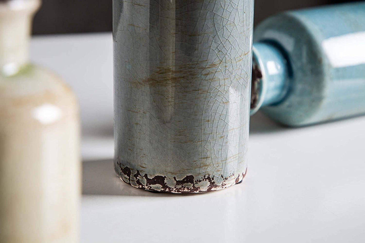 Set of 3 - Ceramic Vases Crackled Finish Blue Farmhouse - STripleB