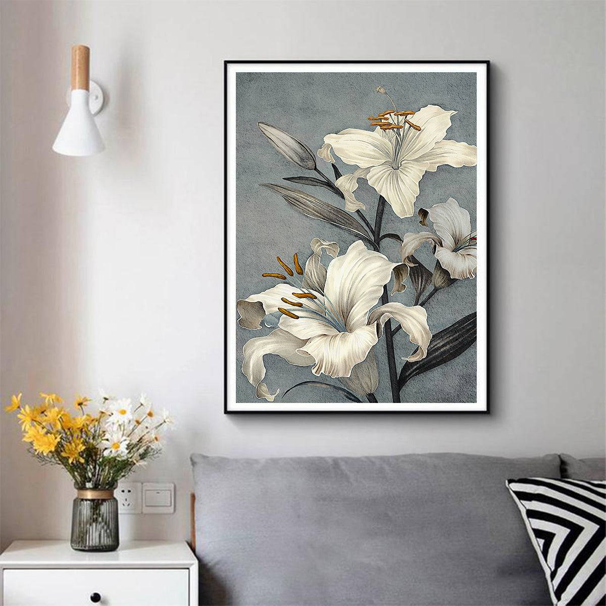 Floral Lily Black Frame Canvas Wall Art - 70cmx100cm - STripleB