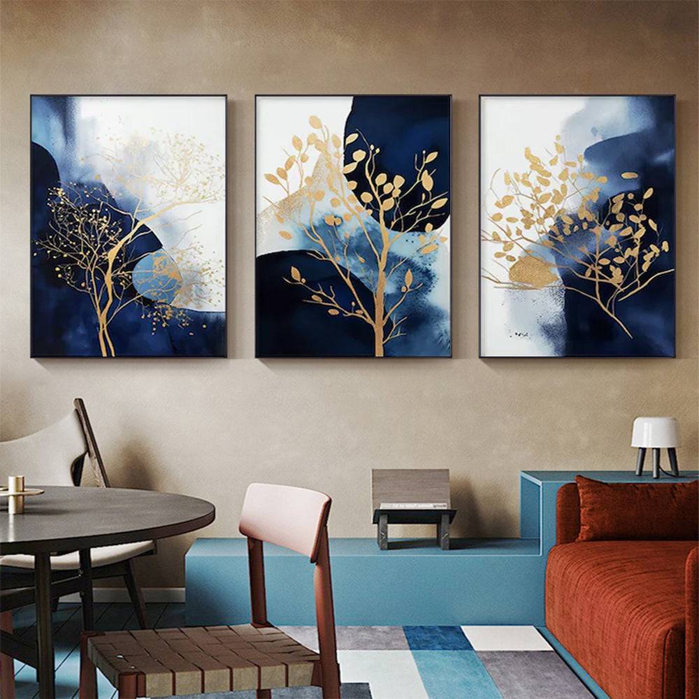 Navy and Gold Watercolor Set of 3 Wall Art - 60cmx90cm - STripleB