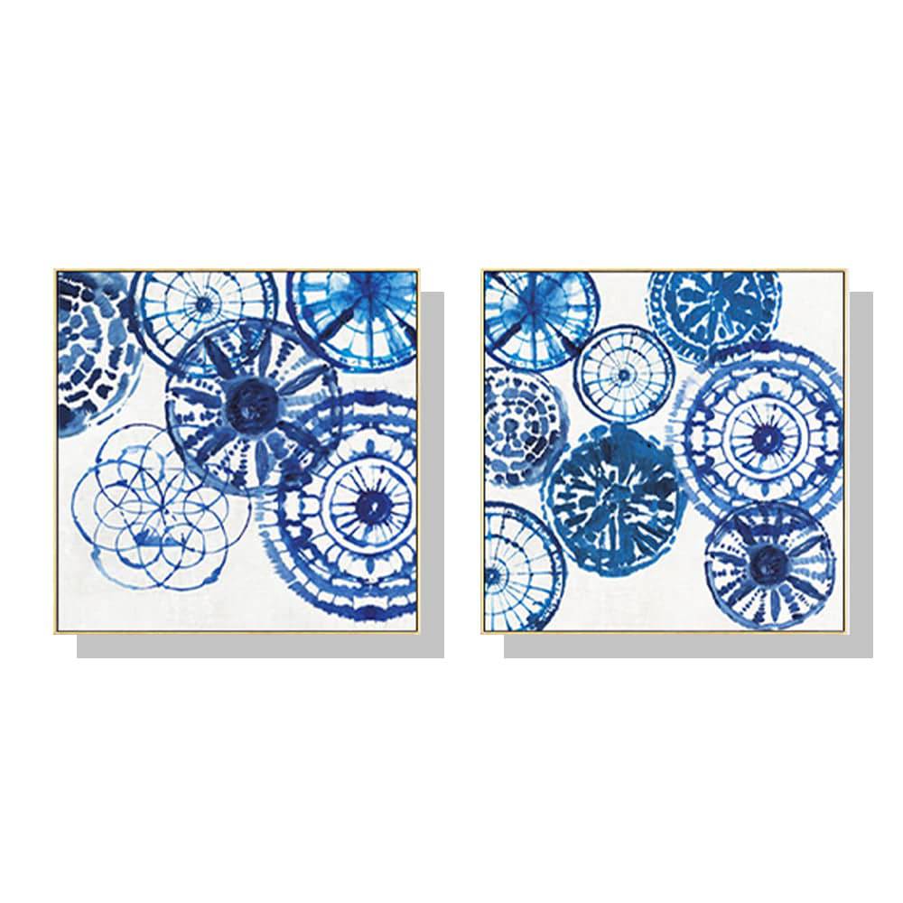 Blue Day 2 Sets Gold Frame Canvas - Wall Art - 90cmx90cm - STripleB