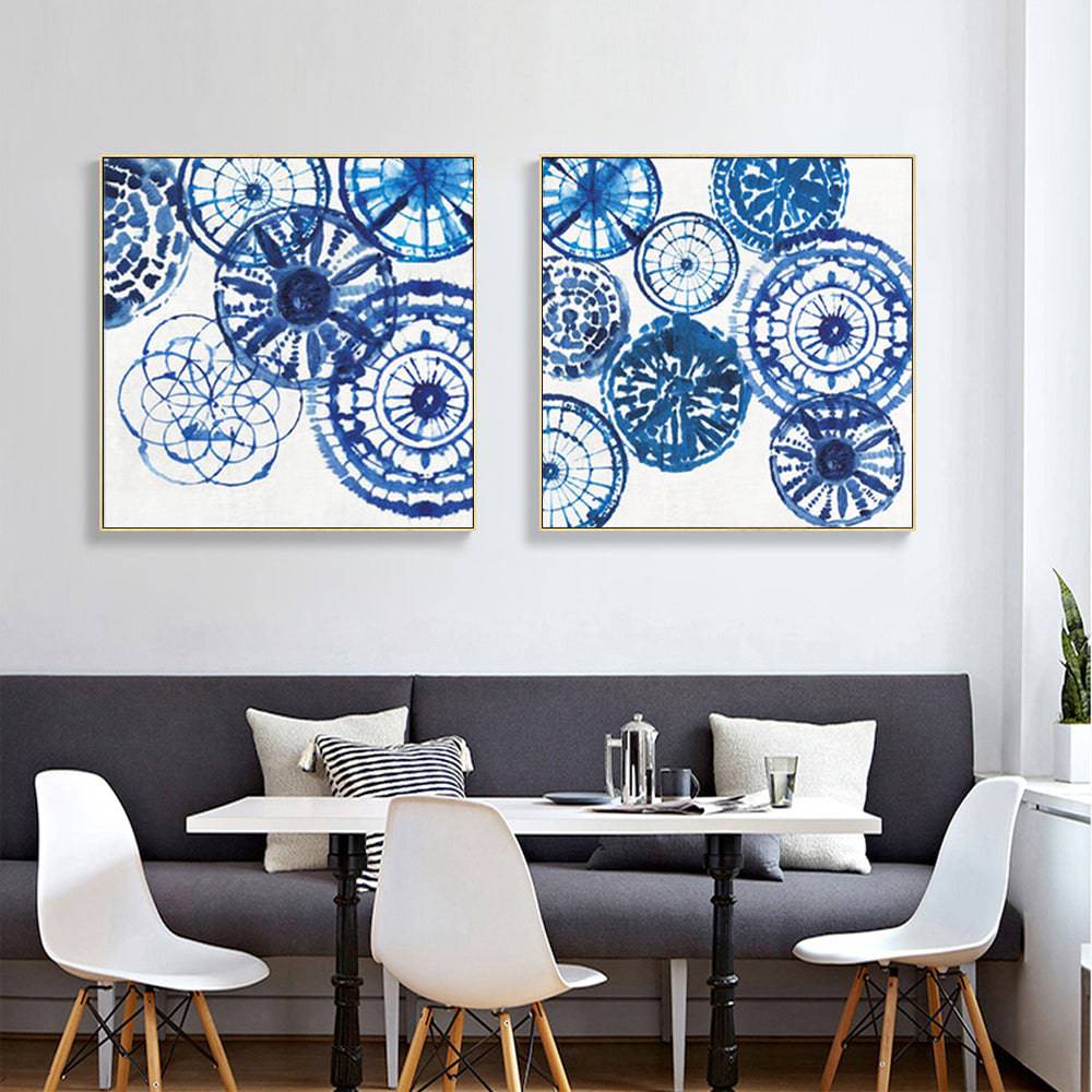 Blue Day 2 Sets Gold Frame Canvas - Wall Art - 90cmx90cm - STripleB