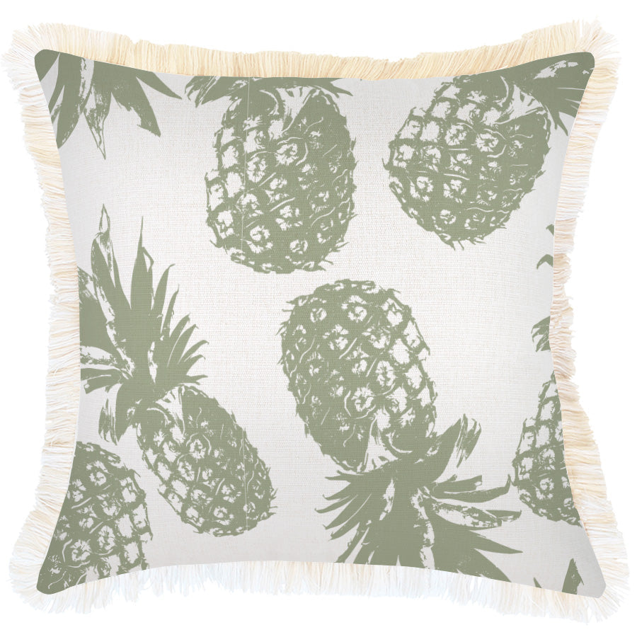 Cushion Cover-Coastal Fringe - Pineapples Sage - 45cm x 45cm - STripleB
