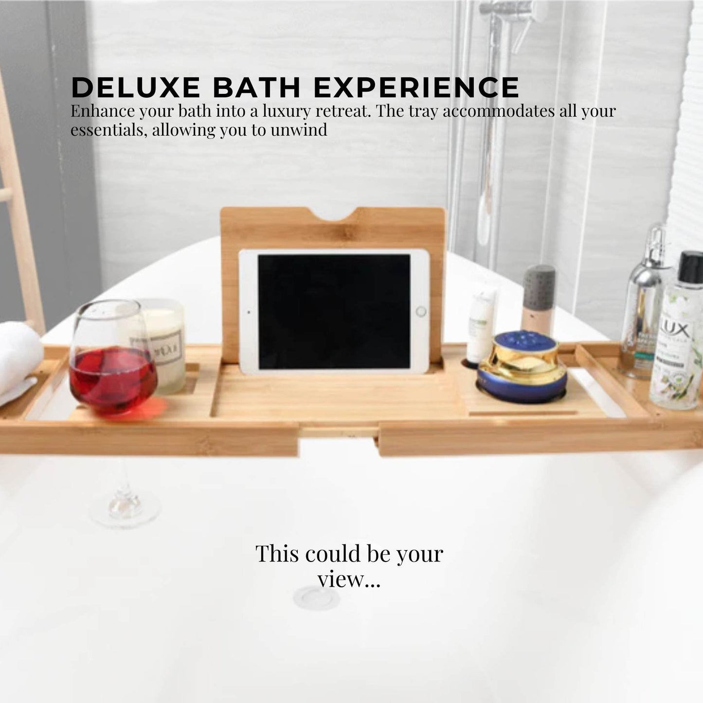 Luxury Adjustable Bamboo Bath Tray Caddy - STripleB