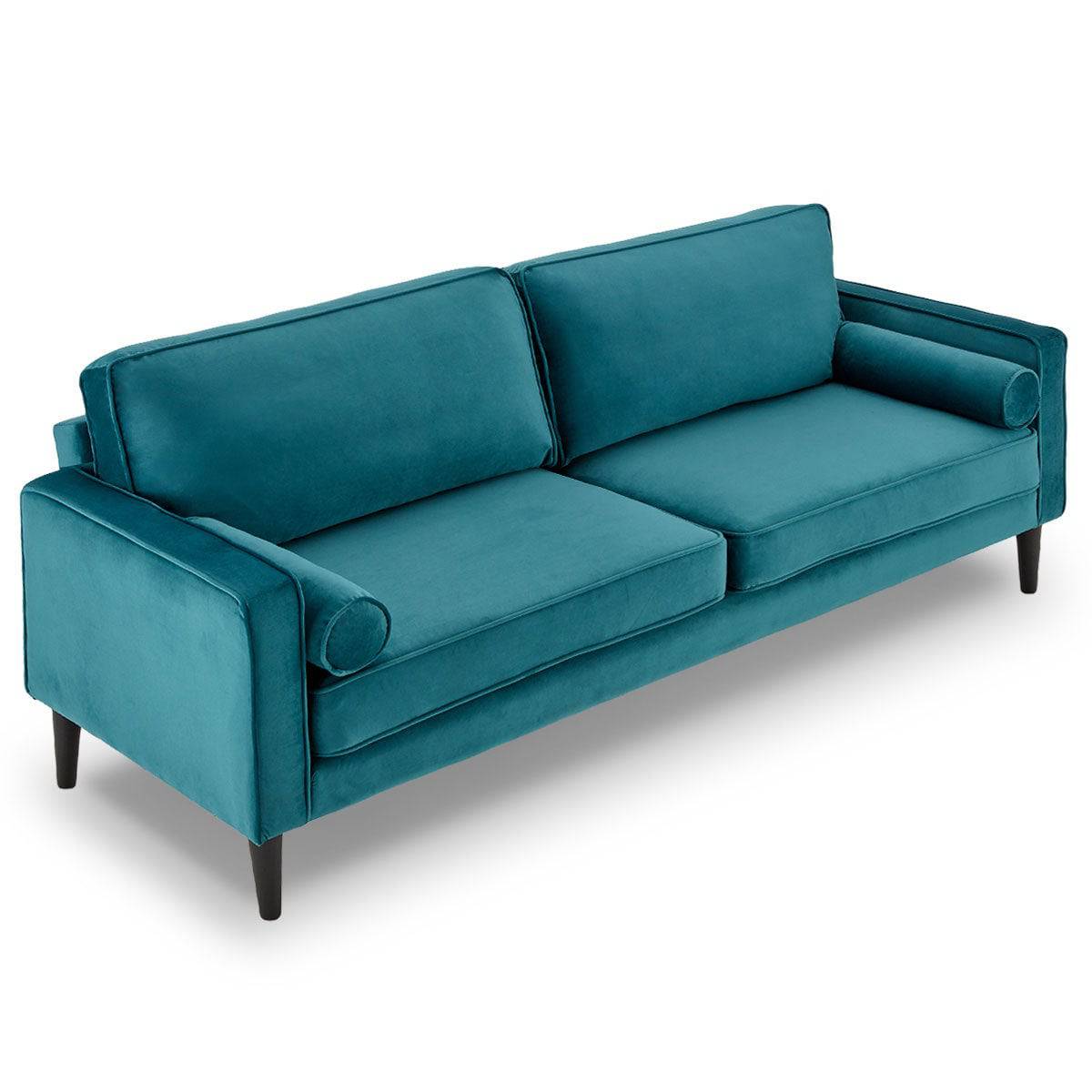 Faux Velvet Sofa - Blue - STripleB