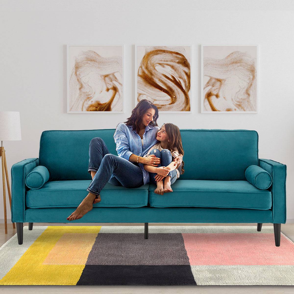 Faux Velvet Sofa - Blue - STripleB