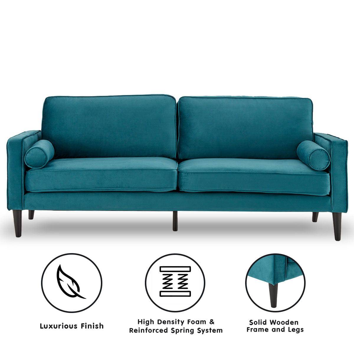 Faux Velvet Sofa - Blue - STripleB
