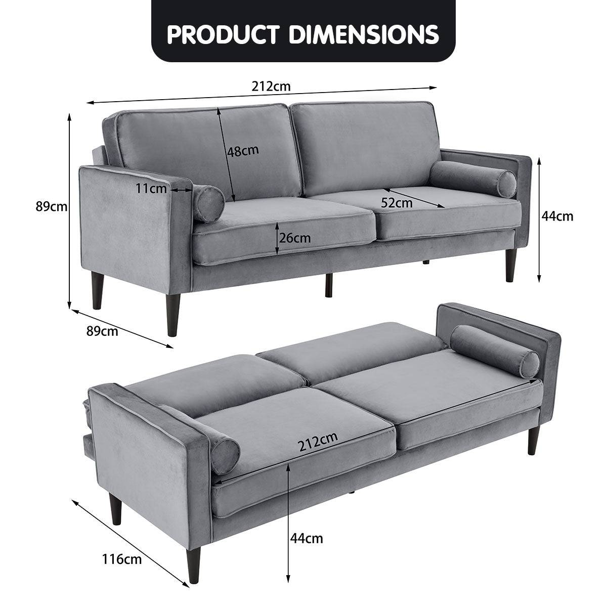 Faux Velvet Sofa - Grey - STripleB