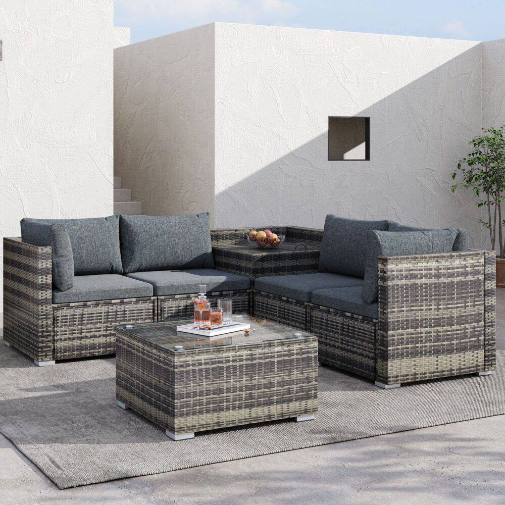6PCS Outdoor Modular Lounge Sofa - Grey - STripleB