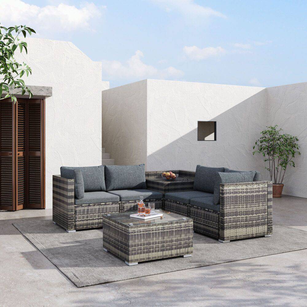 6PCS Outdoor Modular Lounge Sofa - Grey - STripleB