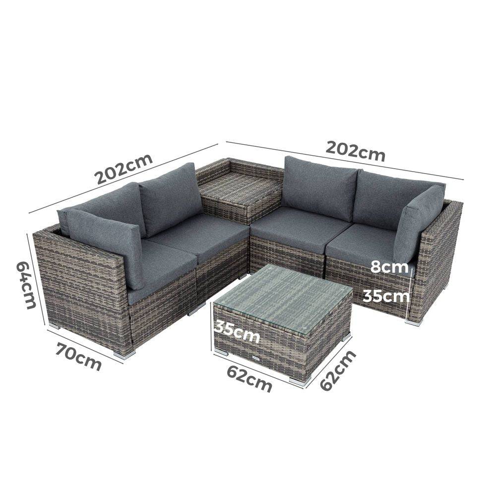 6PCS Outdoor Modular Lounge Sofa - Grey - STripleB