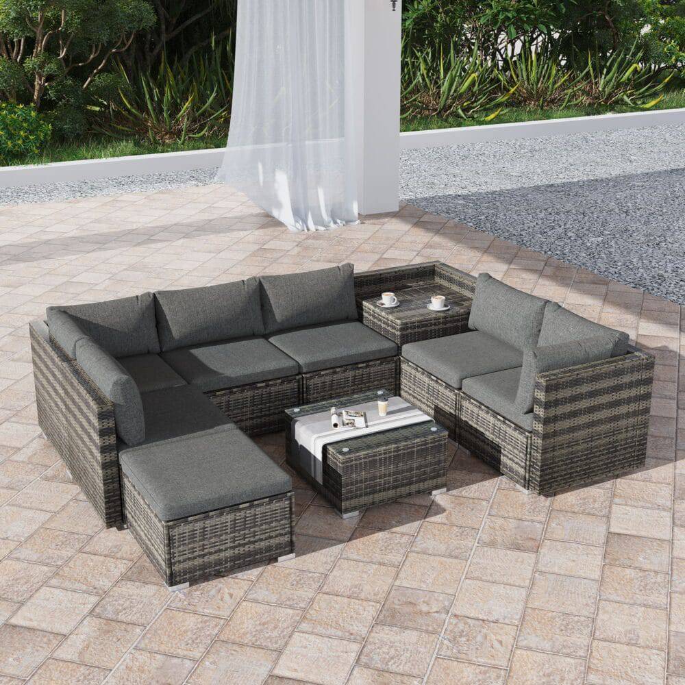 Large Modular Outdoor Ottoman Lounge Set - Grey - STripleB