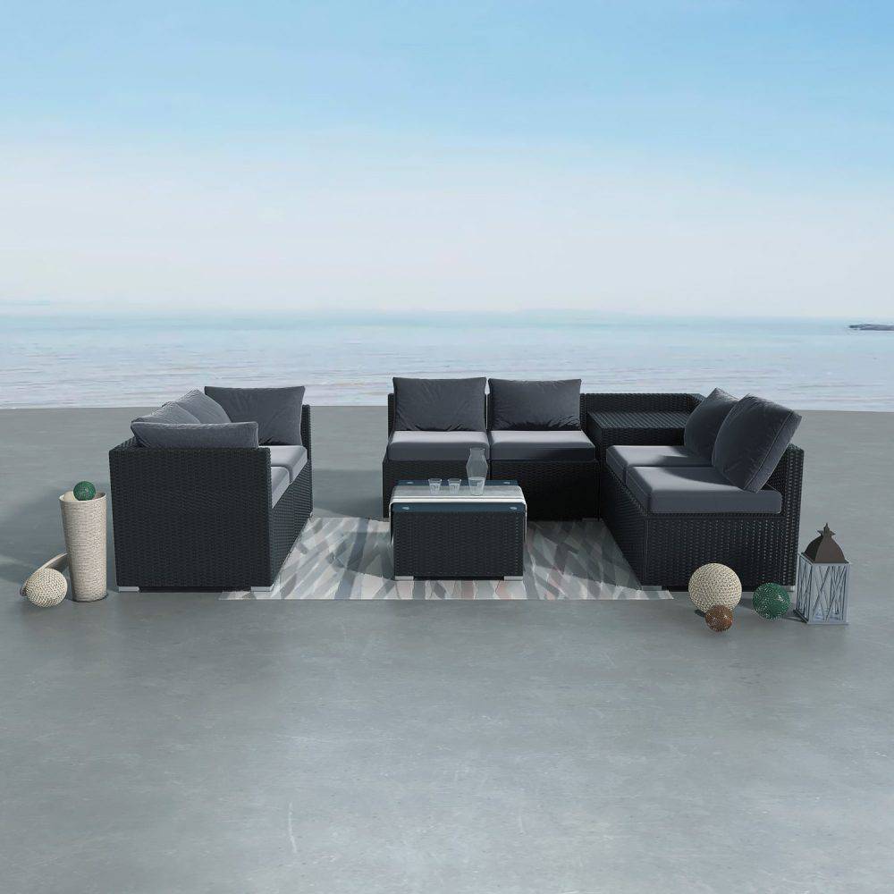 8PCS Outdoor Furniture Modular Lounge Sofa - Black - STripleB