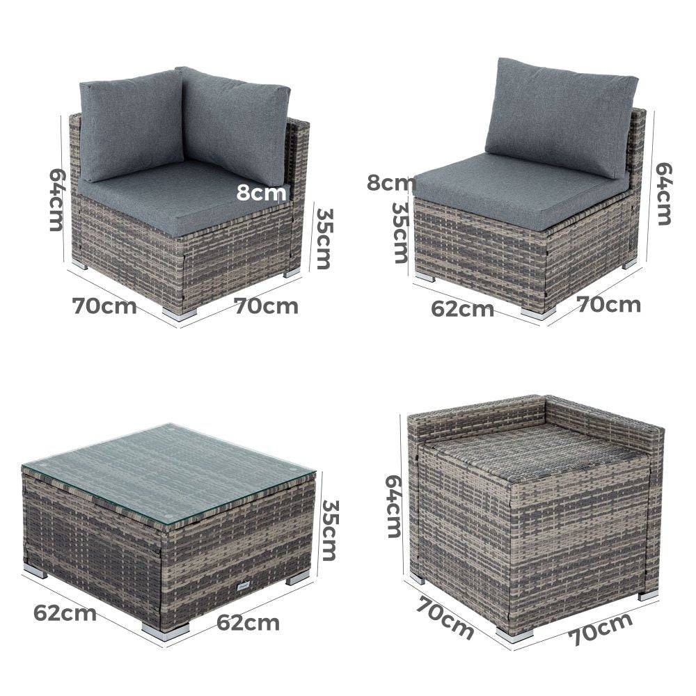 8PCS Outdoor Furniture Modular Lounge Sofa - Black - STripleB