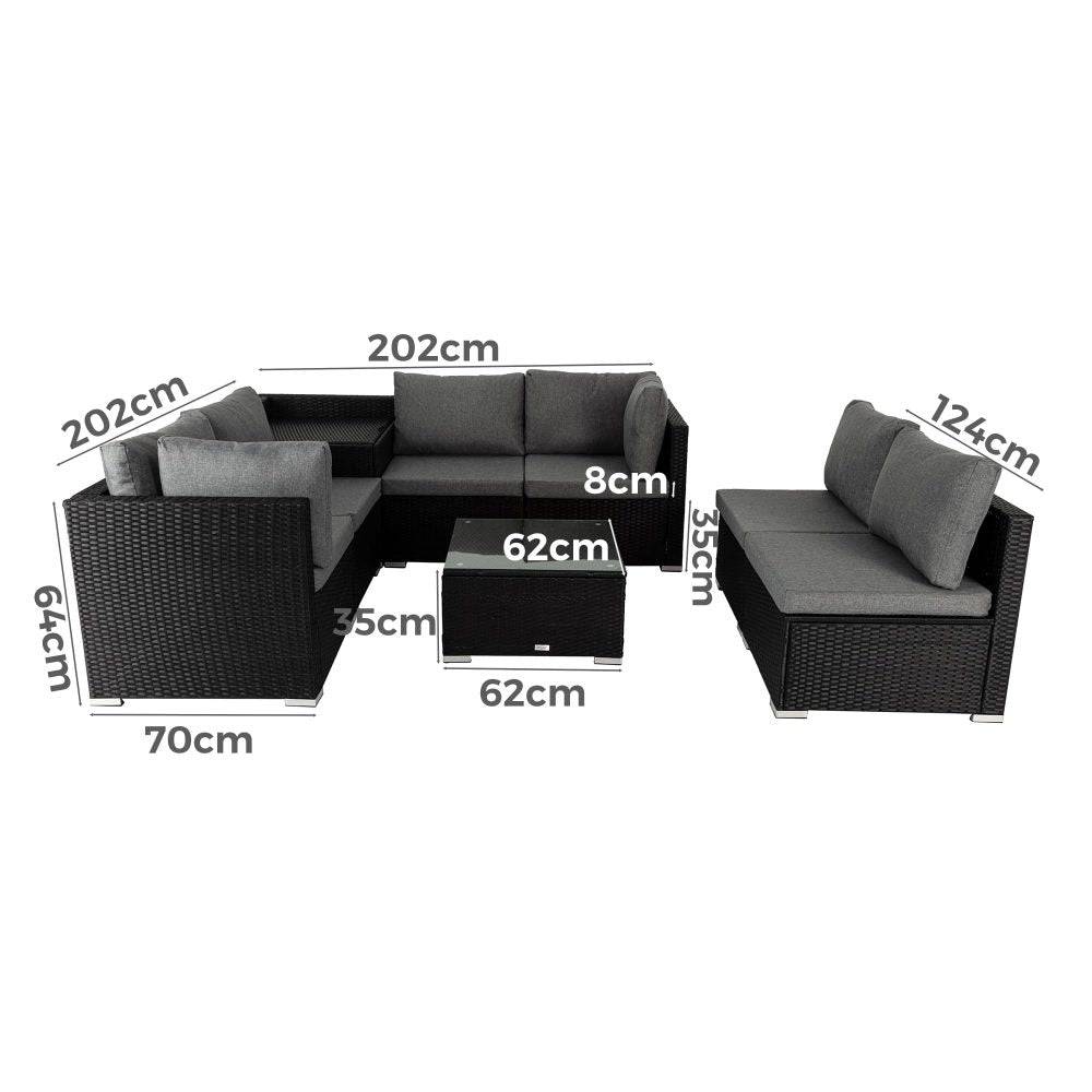 8PCS Outdoor Furniture Modular Lounge Sofa - Black - STripleB