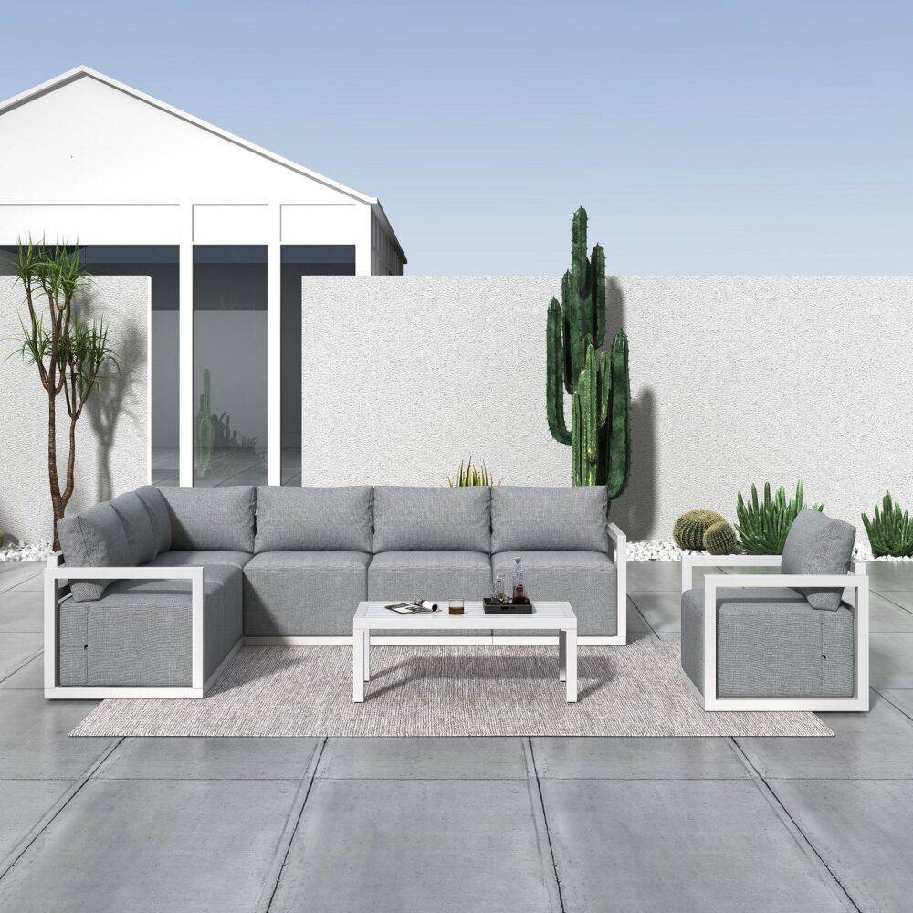 7-Seat Garden Lounge Set – White - STripleB