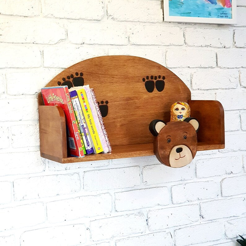 Wooden Wall Mounted Book Shelf Bear theme for children's room - STripleB