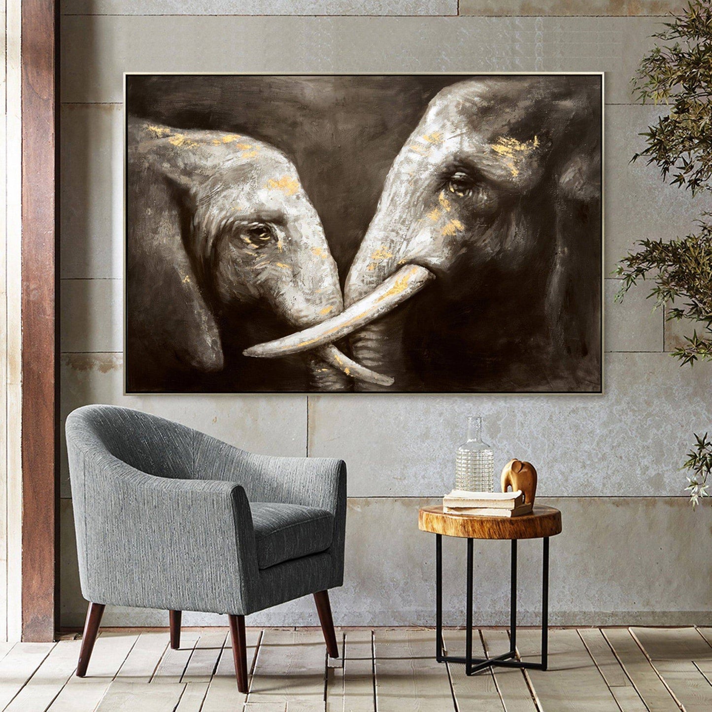 Tusker Ties Champagne Framed Hand Painted Canvas Wall Art - 120X80cm - STripleB