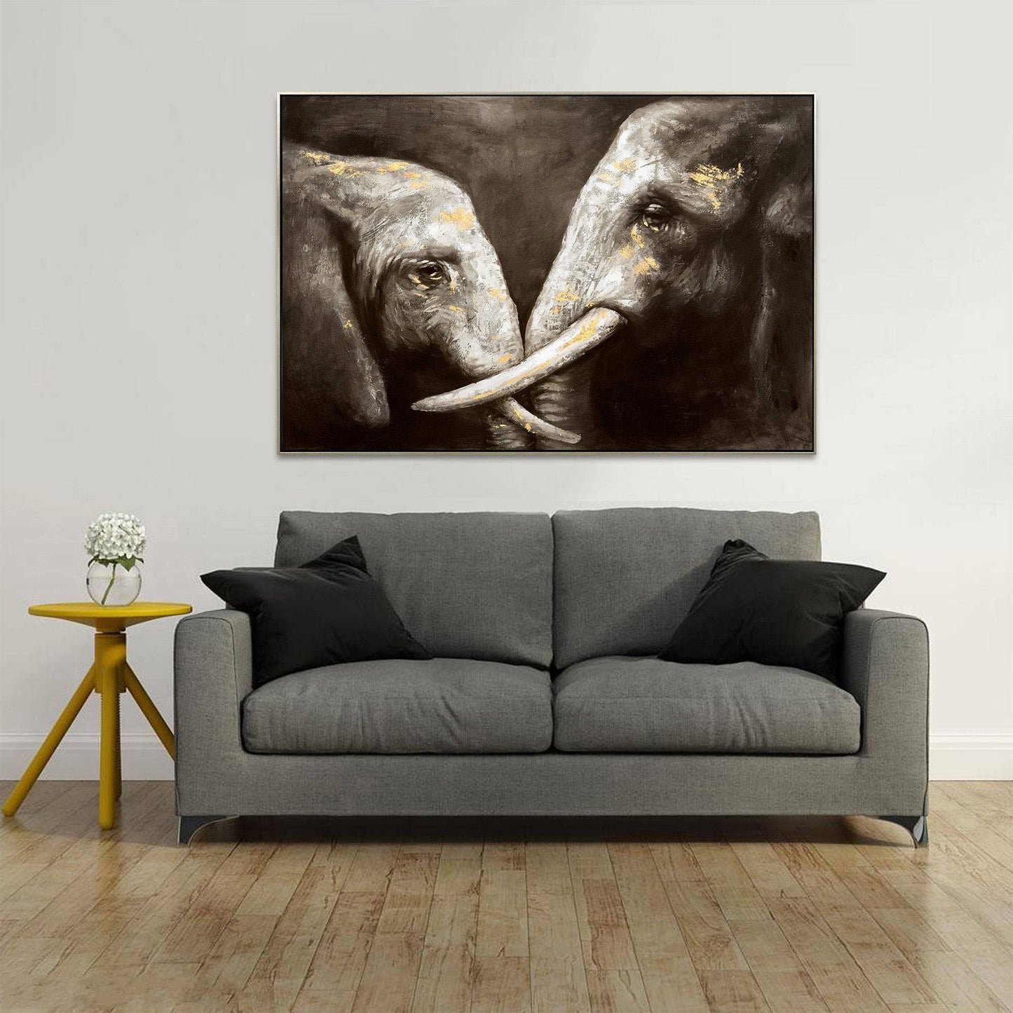 Tusker Ties Champagne Framed Hand Painted Canvas Wall Art - 120X80cm - STripleB