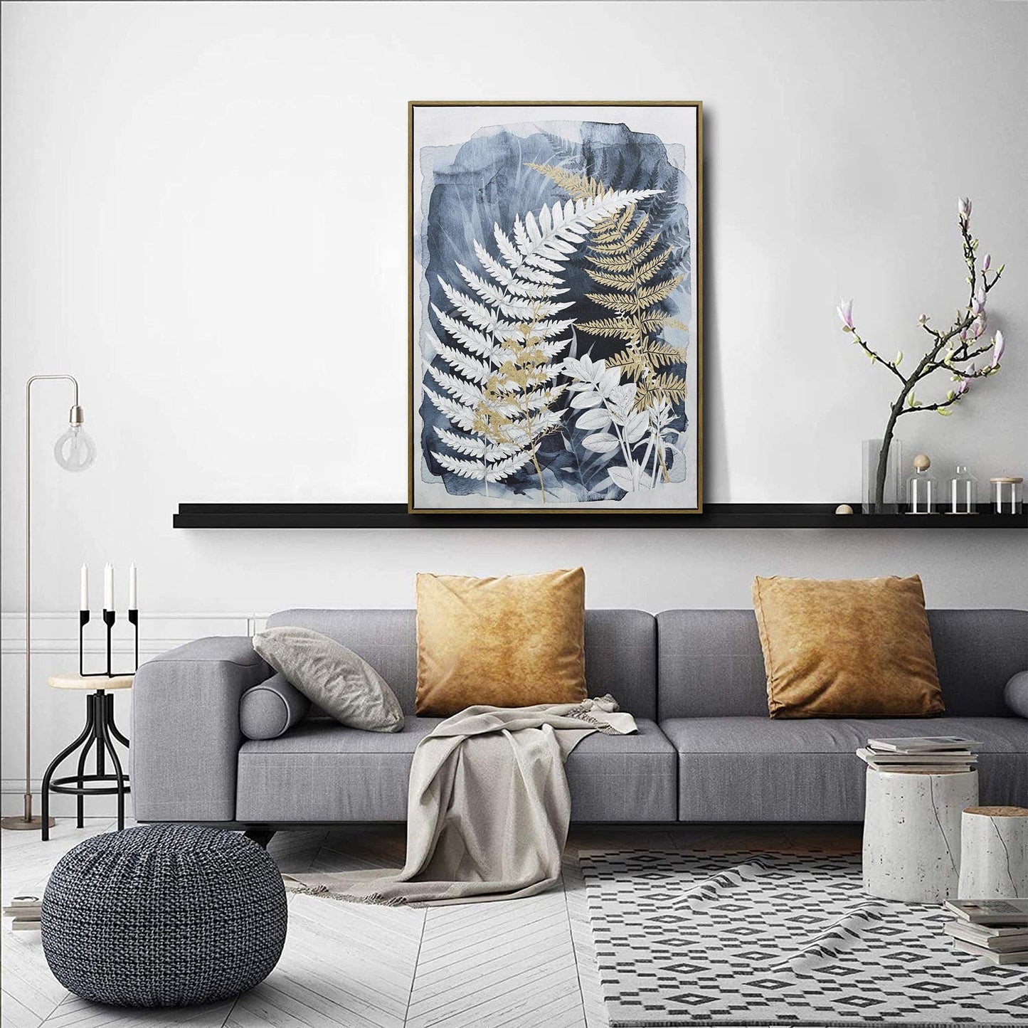 Lustrous Foliage Dark Wood Framed Canvas Wall Art - 70X100cm - STripleB