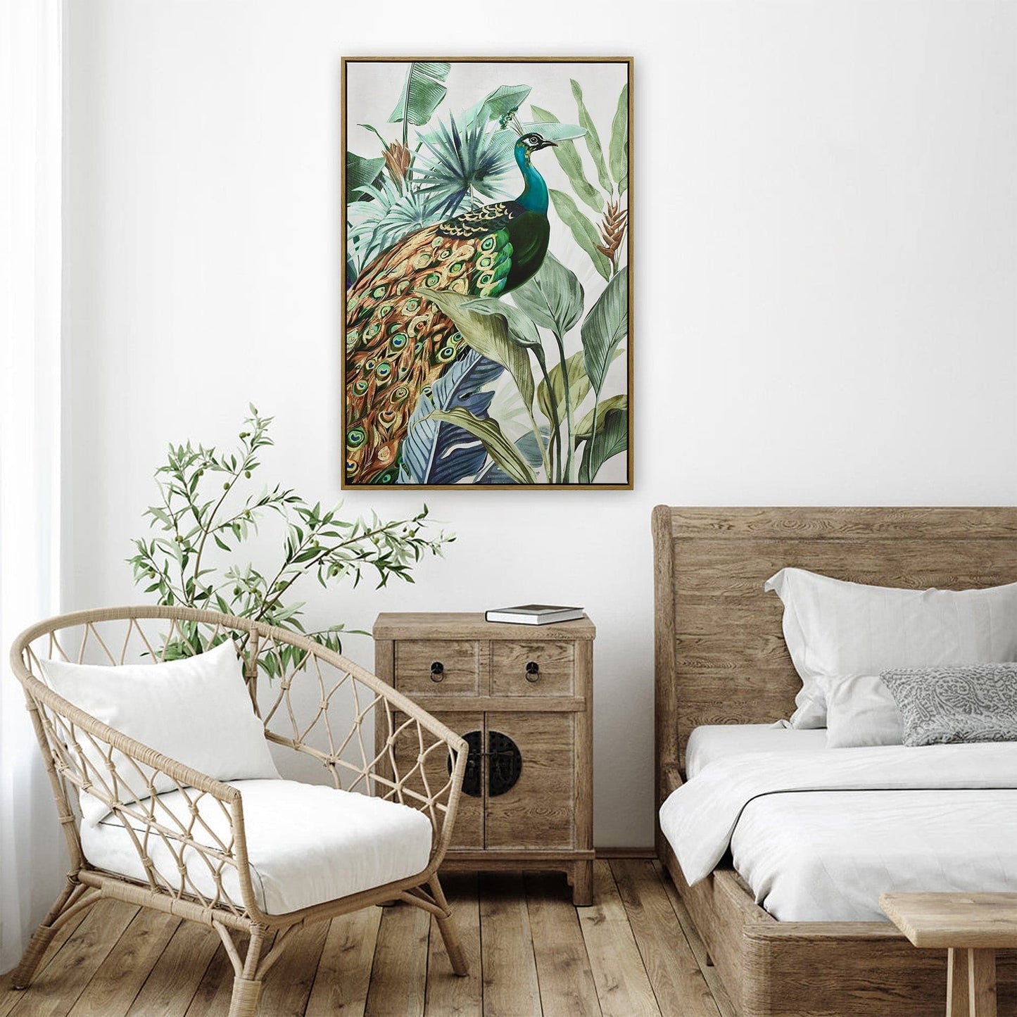 Golden Plume Dark Wood Framed Canvas Wall Art - STripleB