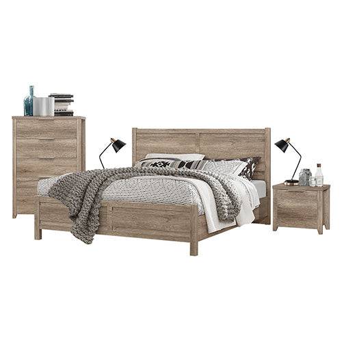 Queen Size - 5 PCs Bedroom Suite - Natural Wood-Oak Colour (Bed, Bedside Table, Tallboy & Dresser) - STripleB